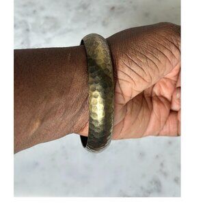 Hammered Brass Bangle Bracelet  Artisan Boho Minimalist Jewelry Vintage Style